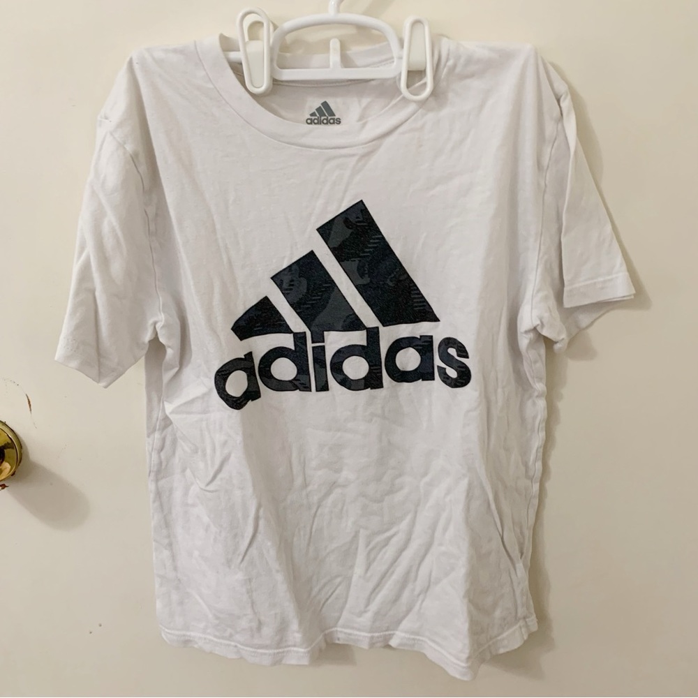5/$25 Adidas white kids boys tee shirt top medium 10/12